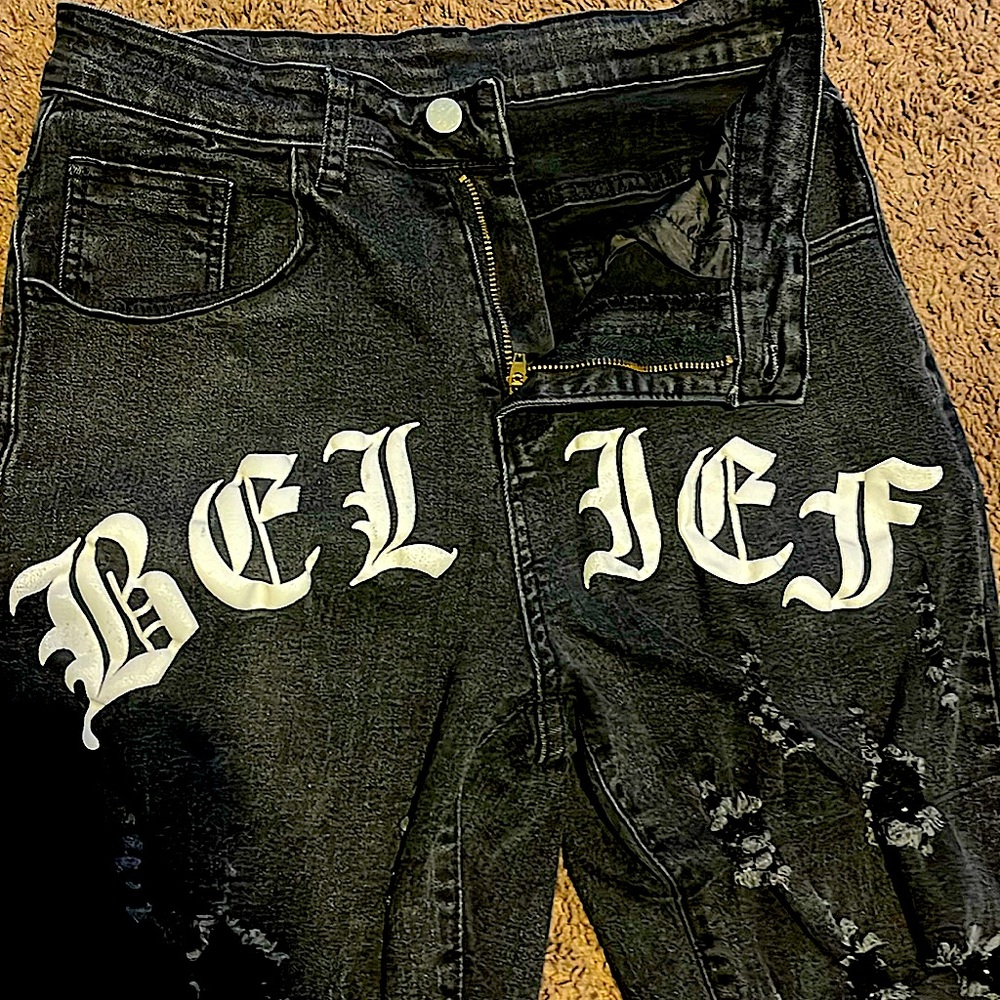Denim Jeans 'Belief Word Printing''